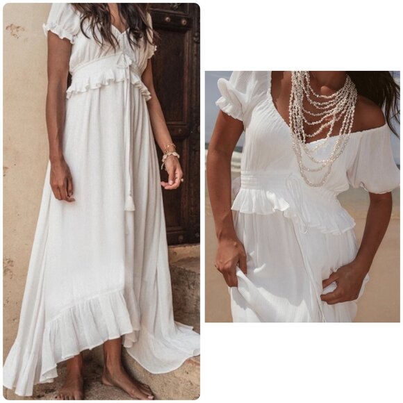 Coven & Co True Romance Gown XS White Milkmaid Maternity Puff Sleeves Peasant - Picture 2 of 16